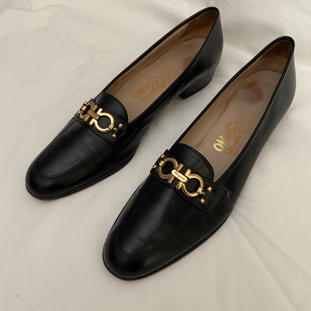 Salvatore Ferragamo Black Loafers with Gold Accent